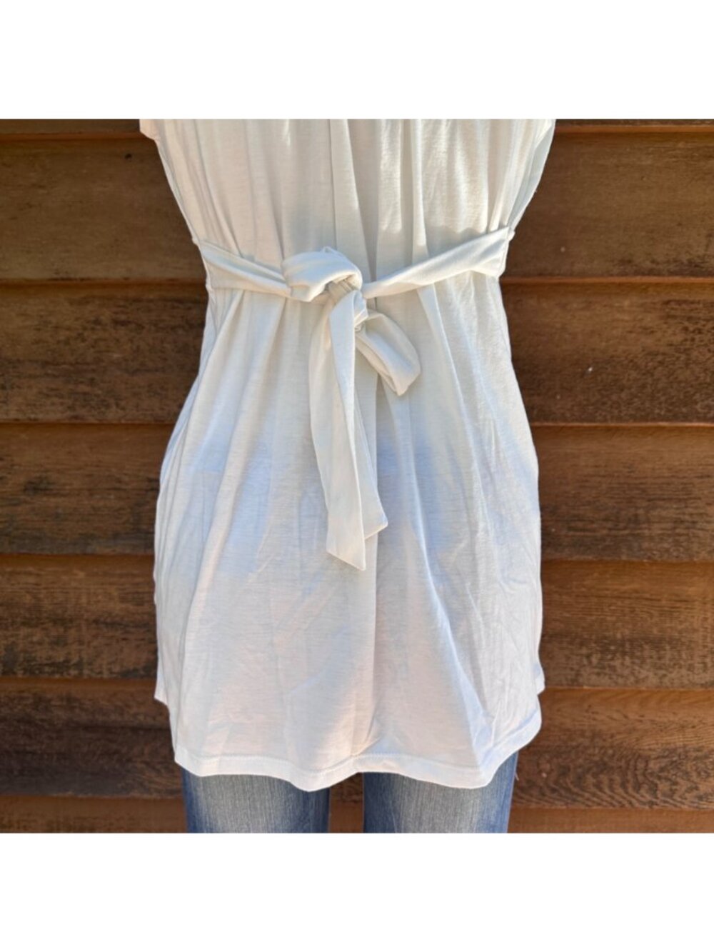 212 New York Womens White Sleeveless Blouse With Lace Shoulders Tie-Back Waist A - Picture 8 of 9